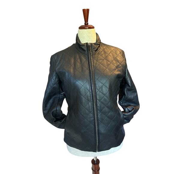 Coldwater Creek Leather Jacket | Tan Zip Front Quilted Classic Style | Size S - Picture 5 of 6